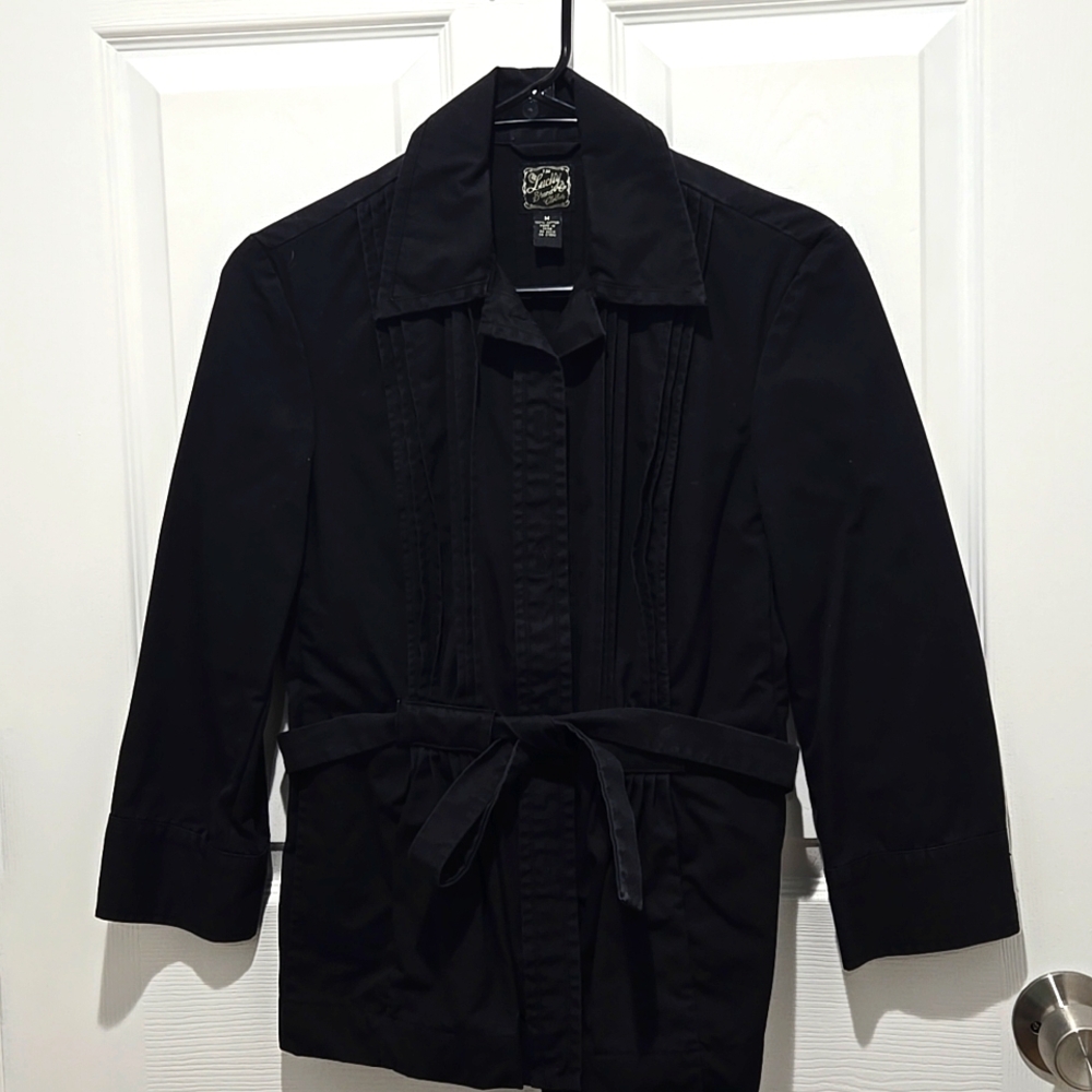 Lucky Brand Co. Black women's light weight jacket, button down, bow tie, size M